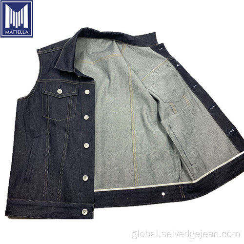 15oz Selvedge Denim Vest Custom Regular Fit Indigo Selvedge Denim Men Vest Manufactory